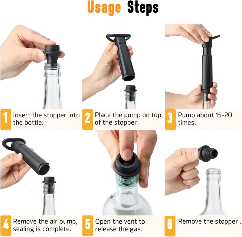 OWO Wine Vacuum Pump and 8 Stopper, Wine Saver & Preserver, Reusable Air Remover Pump Keeps Fresh - Image 4